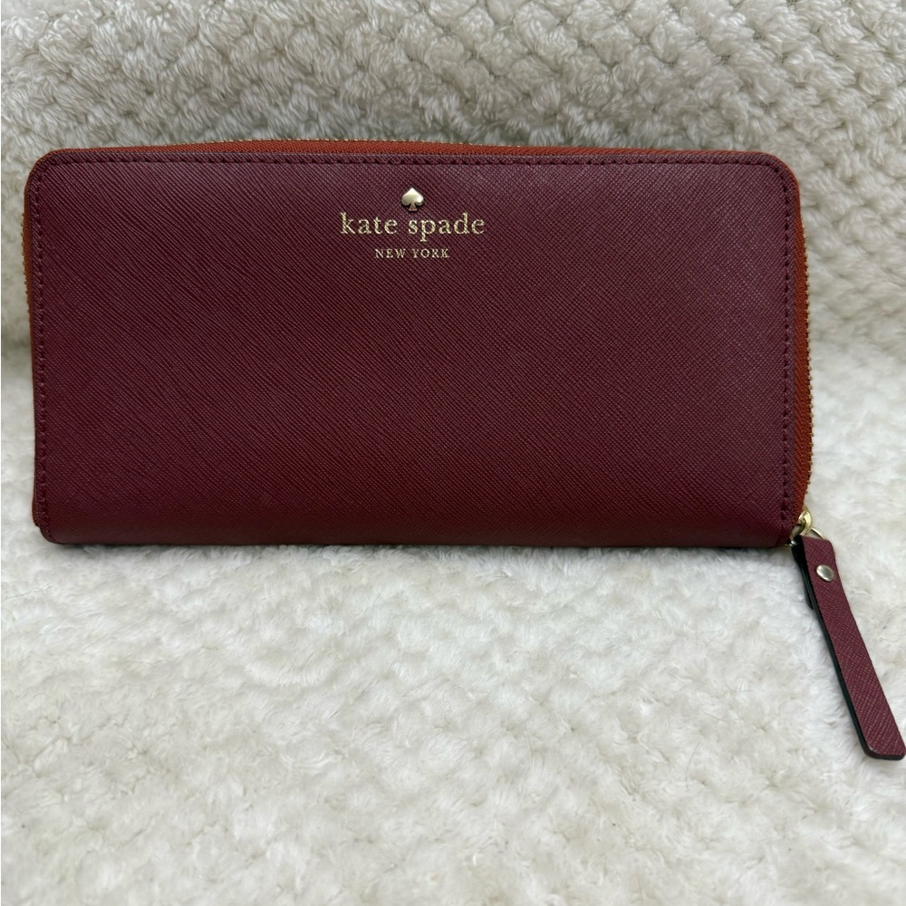 EUC Kate Spade Brynn Continental Wallet in Burgundy with Cream Interior